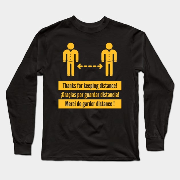 Thanks for keeping distance! (Corona Virus / Multilingual / Gold) Long Sleeve T-Shirt by MrFaulbaum